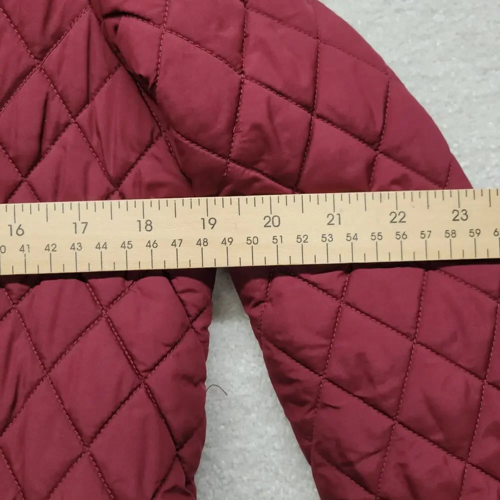 Tommy Hilfiger Womens Quilted Puffer Jacket Faux Fur Hood Burgundy Size S